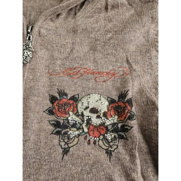 Vtg Y2K Ed Hardy Love Dies Hard Skull Dragon Roses Rhinestone XS Zip Up Hoodie